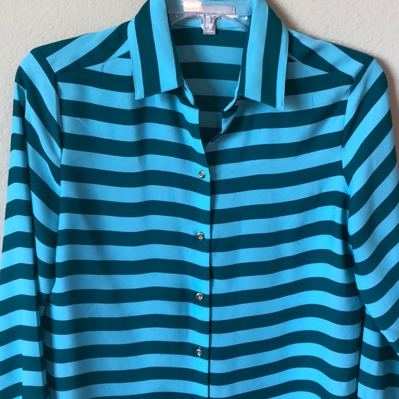 Banana Republic Tops - Banana Republic Teal & Green Striped Blouse